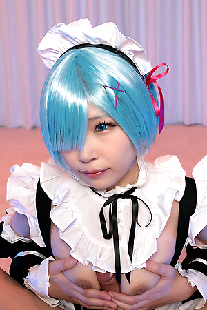 Sexy Japanese Nagi Tsukino in maid costume does a titjob